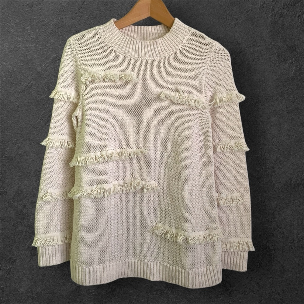 LOFT Cream Fringe Sweater - Picture 2 of 8